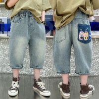 Boys' summer new product mid-trousers summer fashion boy denim mid-trousers children's back pocket cartoon printed cropped pants