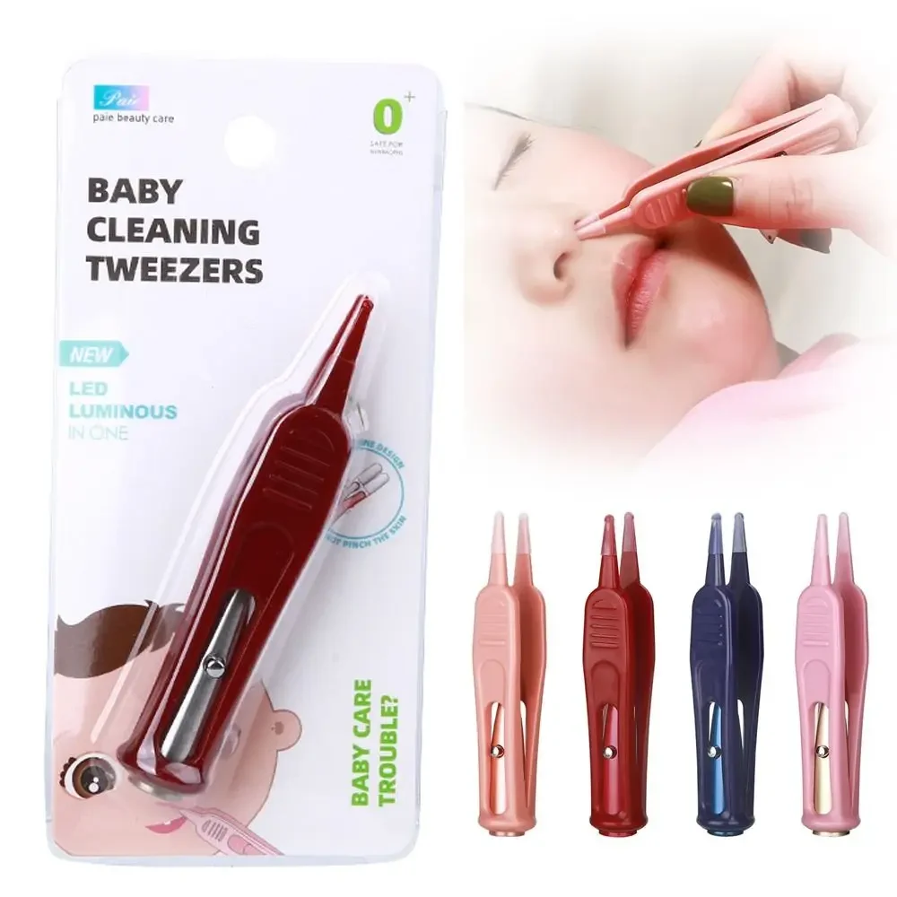 1pcs Baby Dig Booger Clip Infants Clean Ear Nose Navel Safety Tweezers Safe Forceps Cleaning Supplies Forceps With LED Light