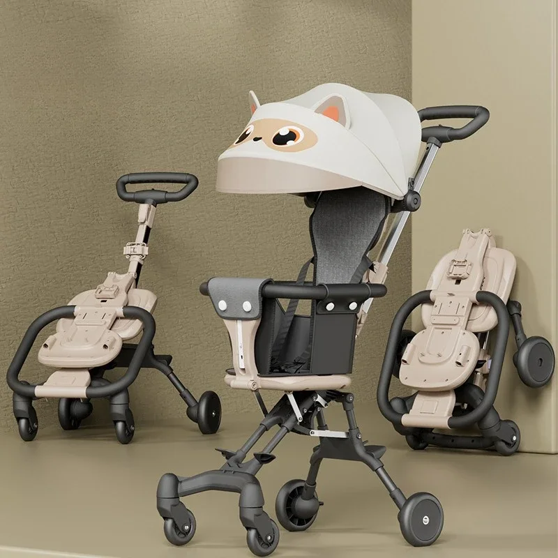 One Click Folding Baby Stroller with Rotatable Seat Canopy Lightweight Baby Stroller Four-wheel Stroller for Toddler Infants
