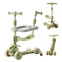 6-in-1 Kids Kick Scooter with LED Lighted Wheels Push Handle Handrail Adjustable Height Reversible Seat 3 Wheel Scooter for Kids