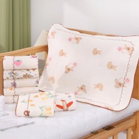 Class A cotton six-layer crepe cloth children's pillow towel gauze cartoon pattern is soft and skin-friendly, sweat-absorbing an