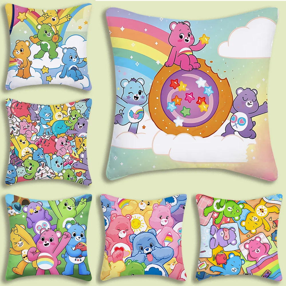 Cute cartoon Care bears Pillow Covers Cartoon Sofa Decorative Home Double-sided Printing Short Plush Cute Cushion Cover