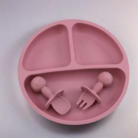 Silicone feeding set 3 cartoon bear sucker plates with spoons and forks, suitable for BPA-free tableware for children under 6 ye
